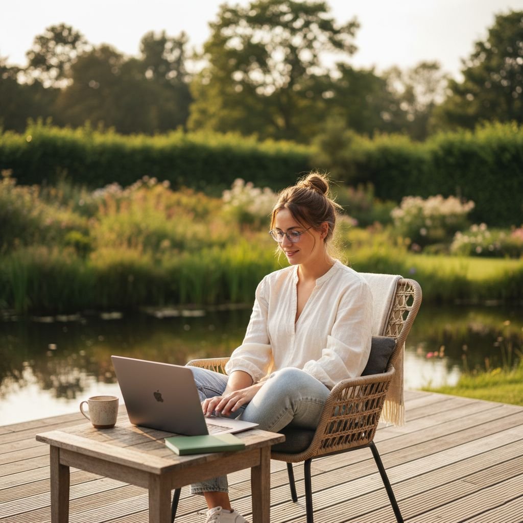 mujer joven usando computadora